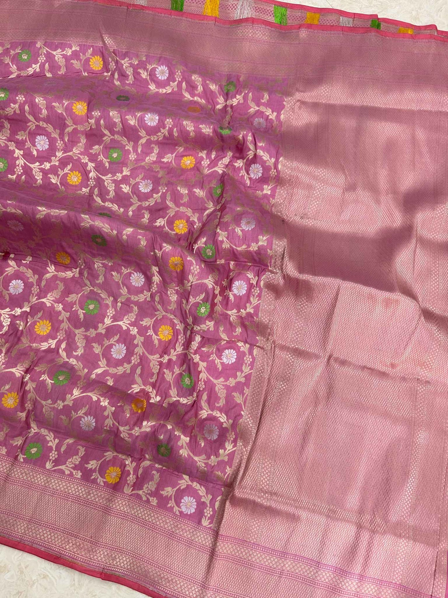 Pure Katan Silk Handloom Banarasi Saree - Jaal work with meenakari