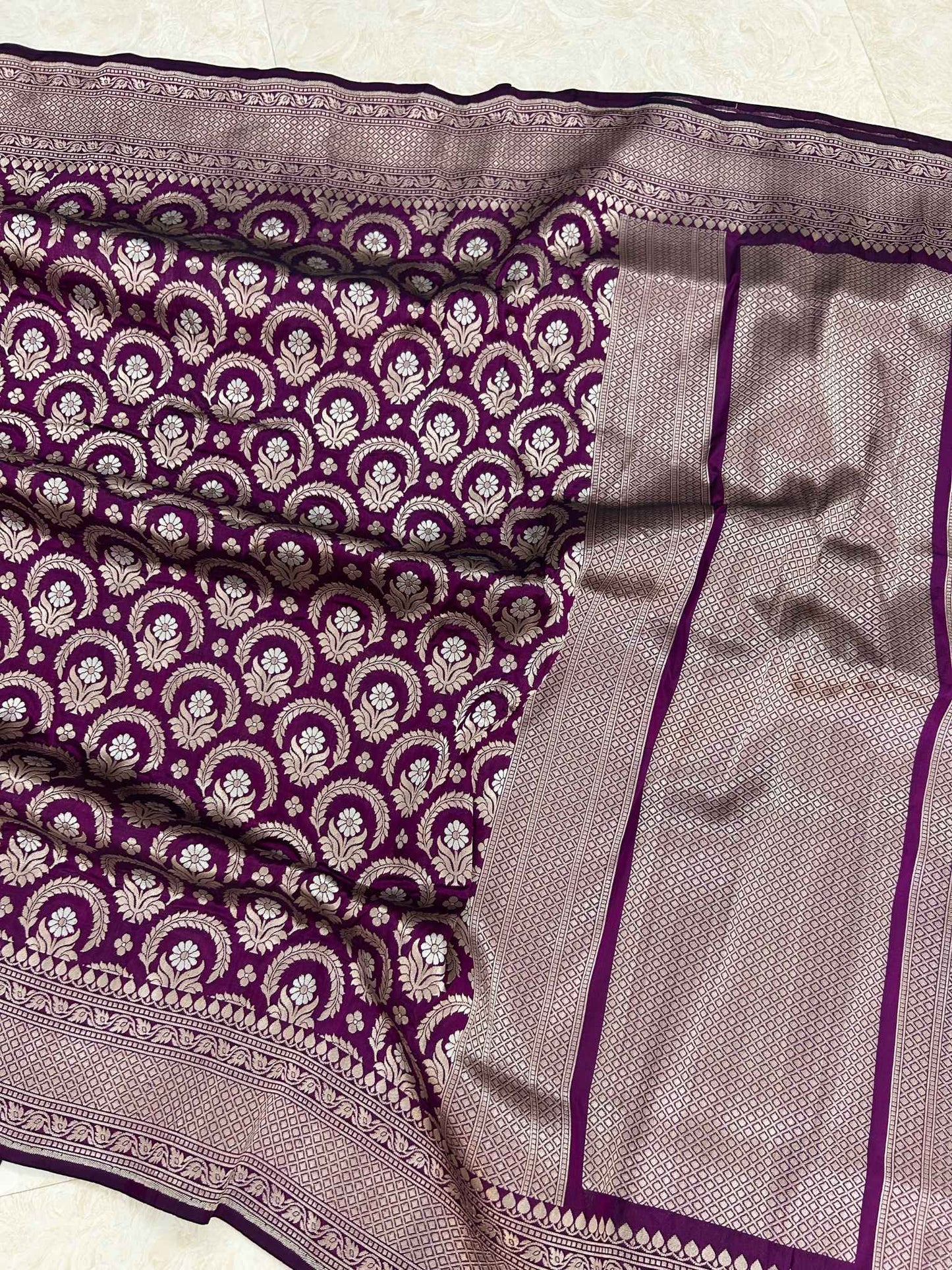 Pure Katan Silk Handloom Banarasi Saree - All over Sona roopa Jaal work