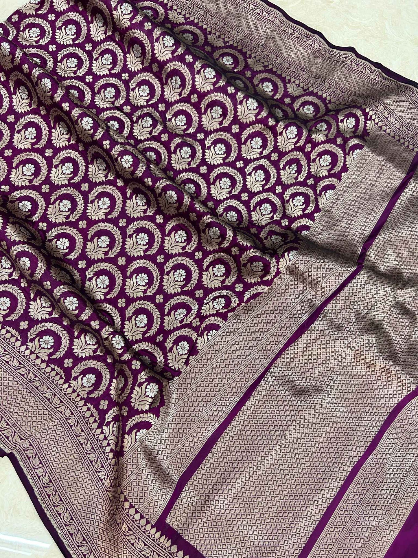 Pure Katan Silk Handloom Banarasi Saree - All over Sona roopa Jaal work