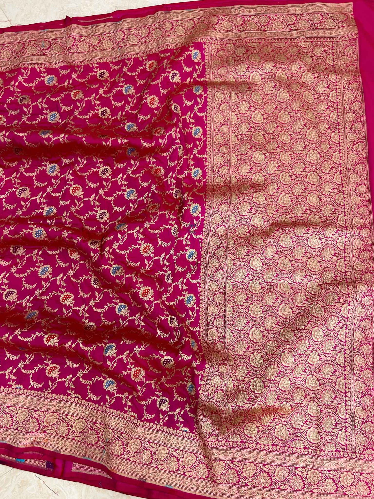 Pure Katan Silk Handloom Banarasi Saree - All over Jaal work with meenakari