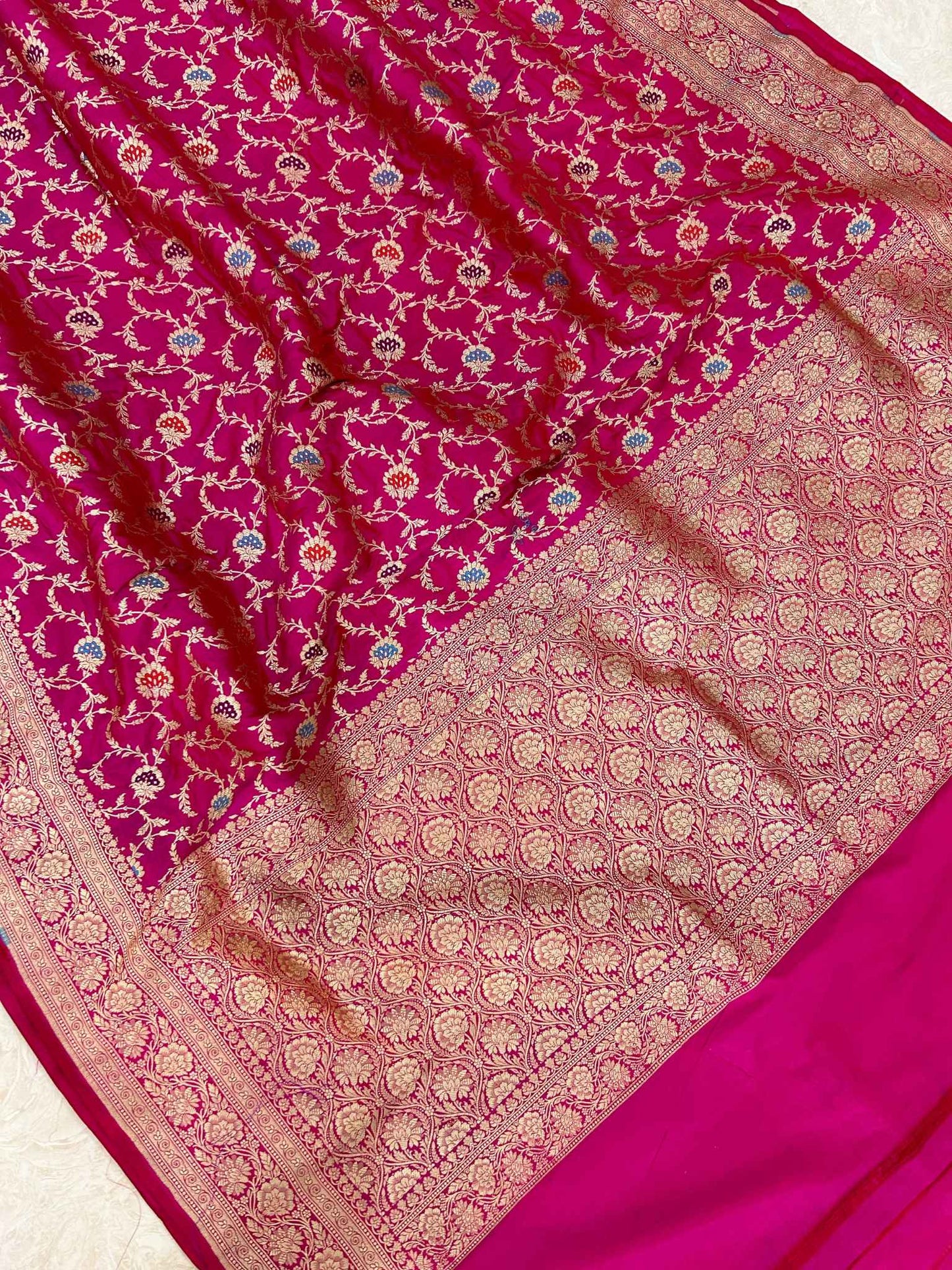 Pure Katan Silk Handloom Banarasi Saree - All over Jaal work with meenakari