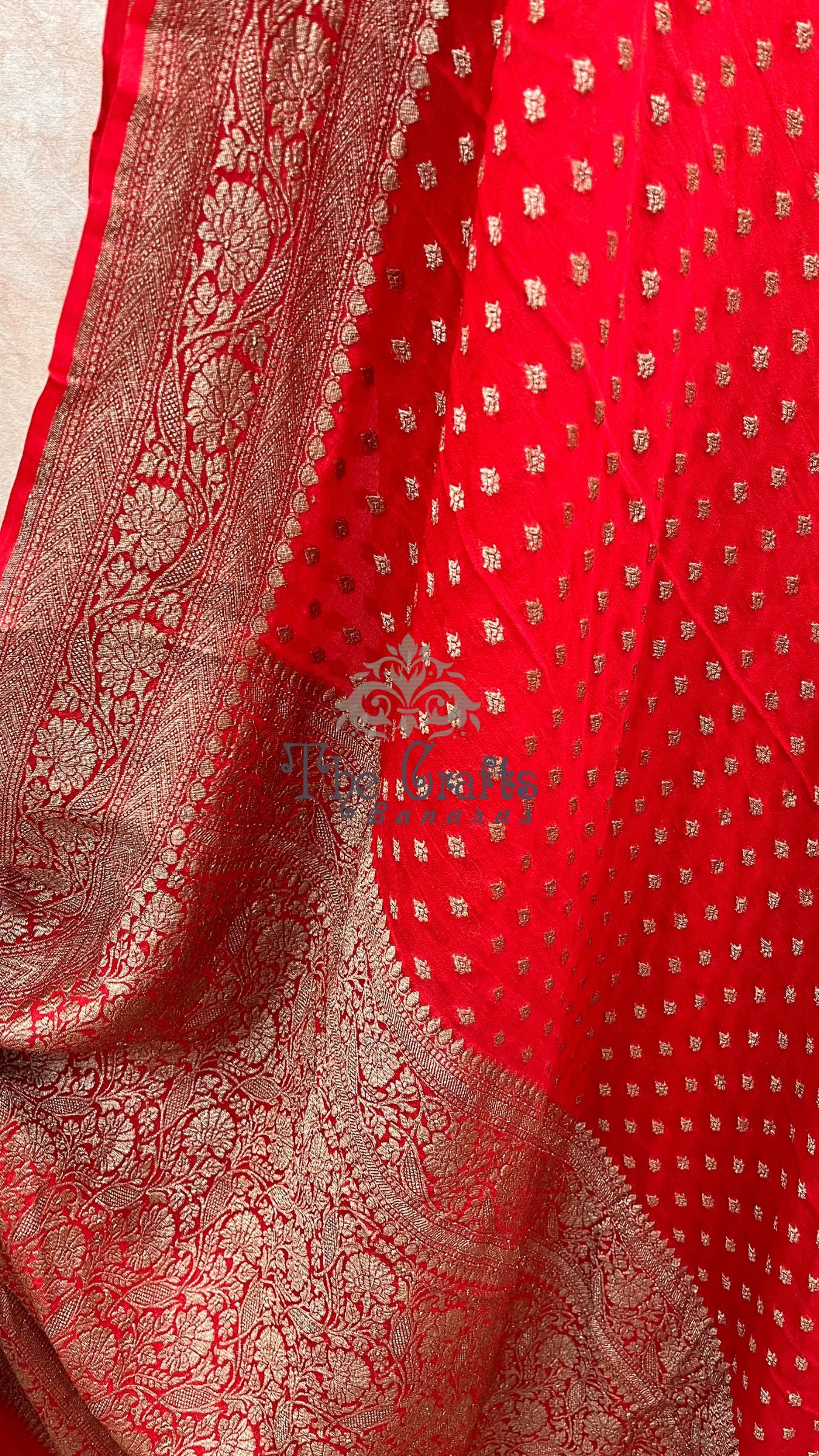 Khaddi Georgette Banarasi Saree - Antique Zari