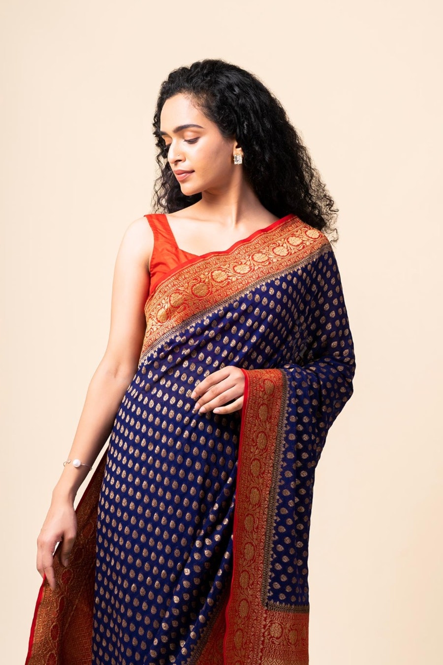 Khaddi Georgette Banarasi Saree - Antique Zari - The Crafts Clothing