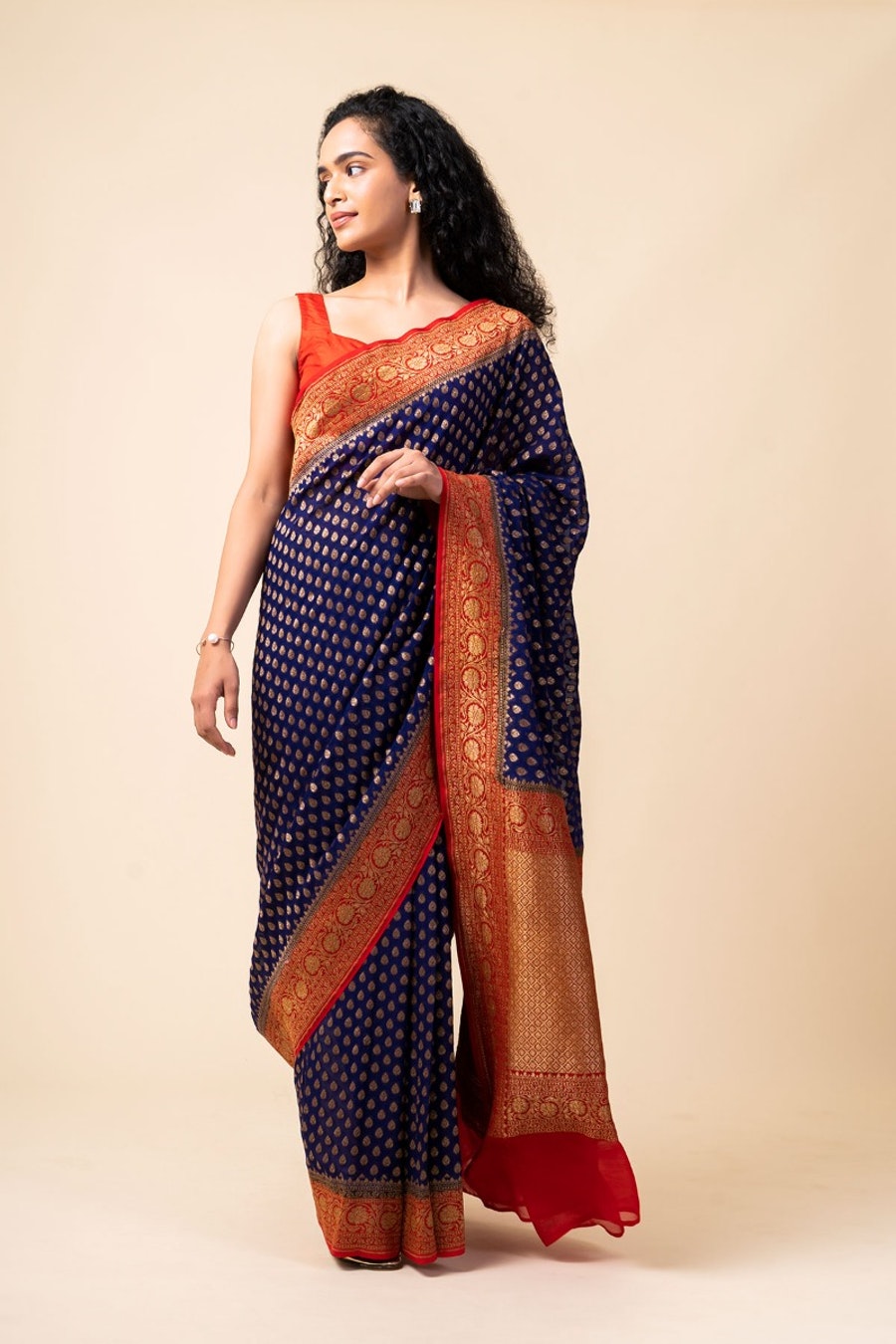 Khaddi Georgette Banarasi Saree - Antique Zari - The Crafts Clothing