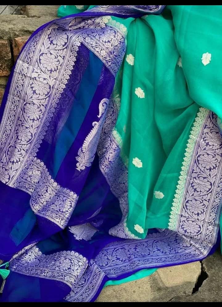Pure Georgette Handloom Banarasi Saree - The Crafts Clothing
