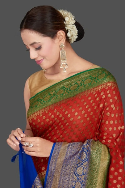 Khaddi Georgette Banarasi Saree - Antique Zari - The Crafts Clothing