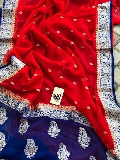 Pure Georgette Handloom Banarasi Saree - Silver Zari - The Crafts Clothing