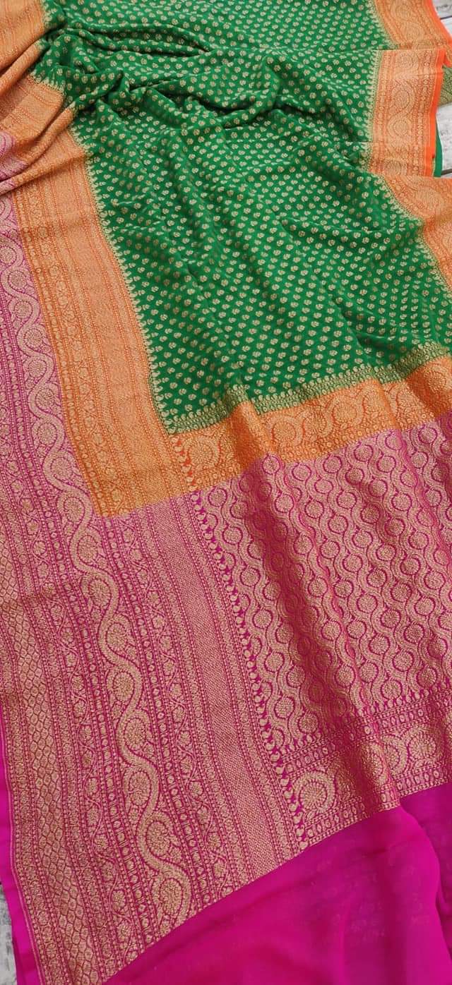 Khaddi Georgette Banarasi Saree - Antique Zari - The Crafts Clothing
