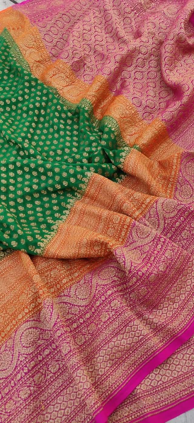 Khaddi Georgette Banarasi Saree - Antique Zari - The Crafts Clothing