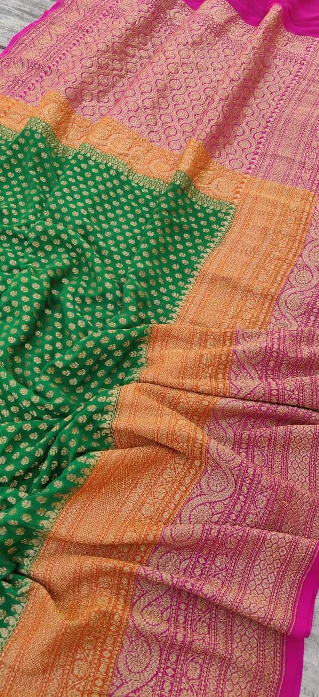 Khaddi Georgette Banarasi Saree - Antique Zari - The Crafts Clothing
