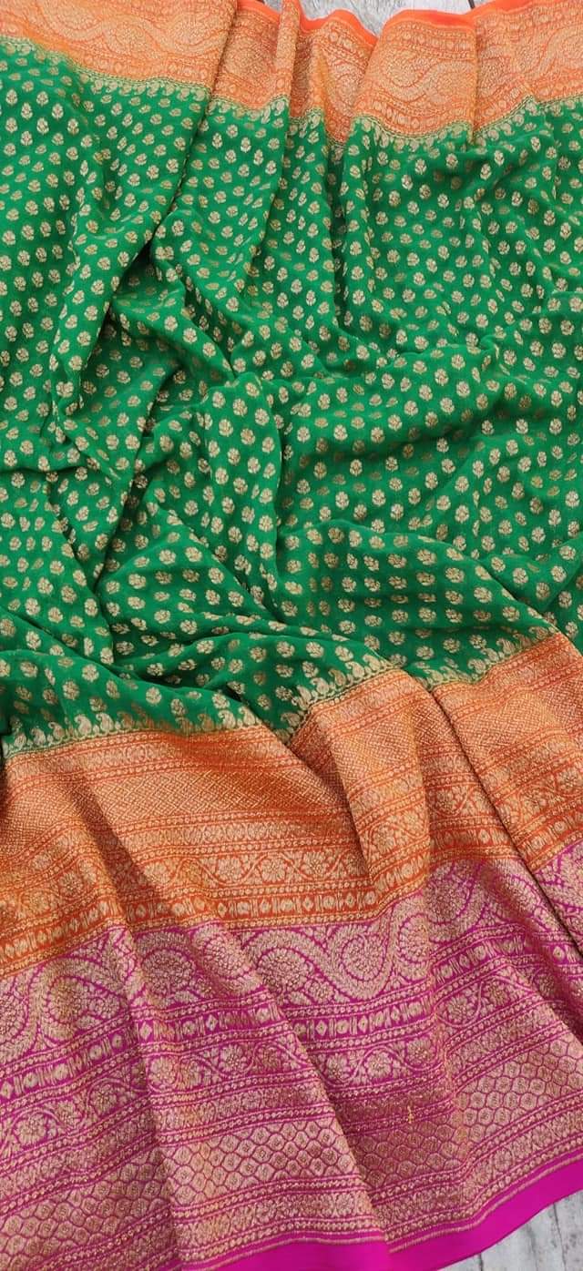 Khaddi Georgette Banarasi Saree - Antique Zari - The Crafts Clothing