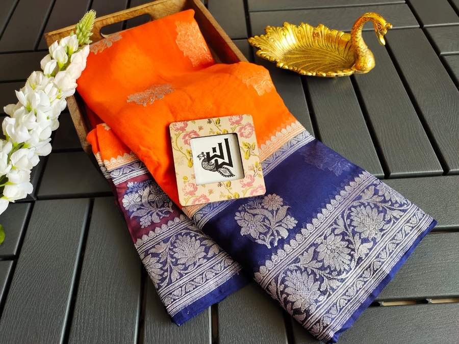 Pure Georgette Banarasi Handloom Saree - Silver Zari - The Crafts Clothing