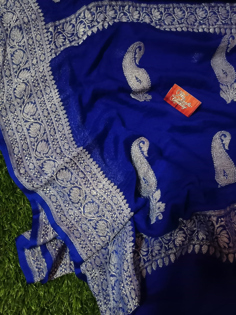 Pure Georgette Banarasi Saree - Silver Zari - The Crafts Clothing