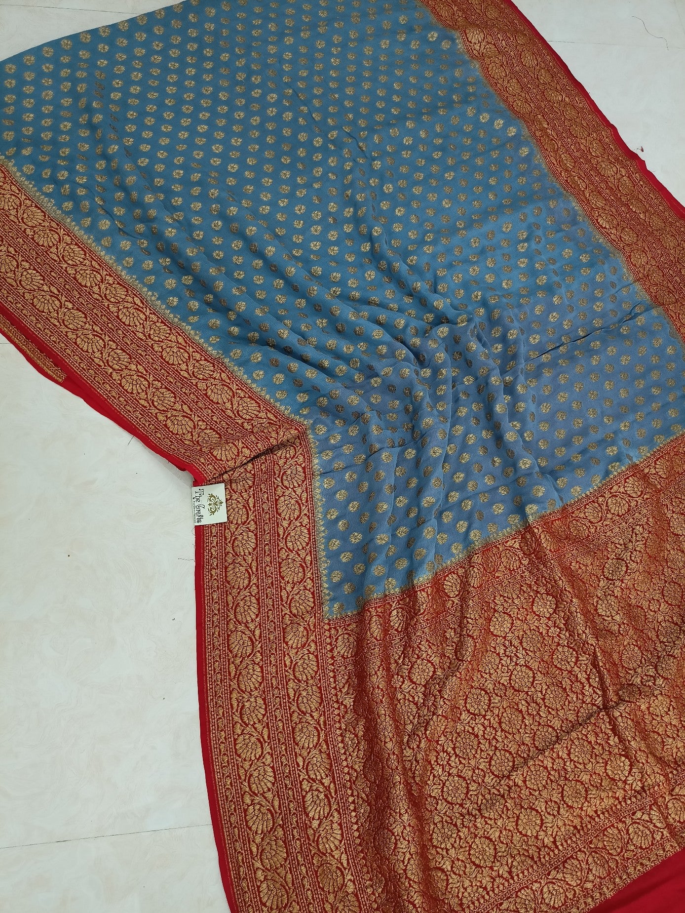 Khaddi Georgette Banarasi Saree - Antique Zari - The Crafts Clothing