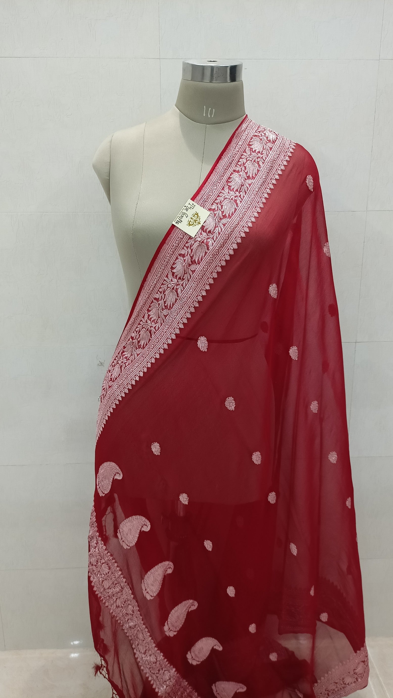 Pure Georgette Banarasi Handloom Dupatta - Silver zari