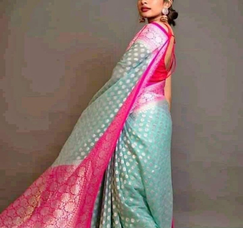 Pure Georgette Banarasi Saree - Silver Zari - The Crafts Clothing