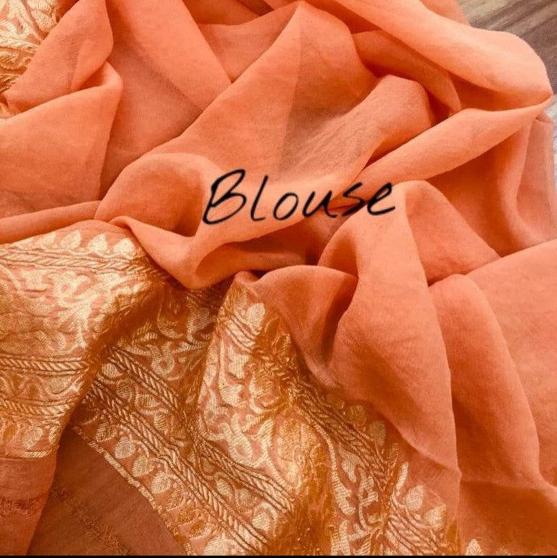 Pure Georgette Banarasi Saree - Silver Zari - The Crafts Clothing