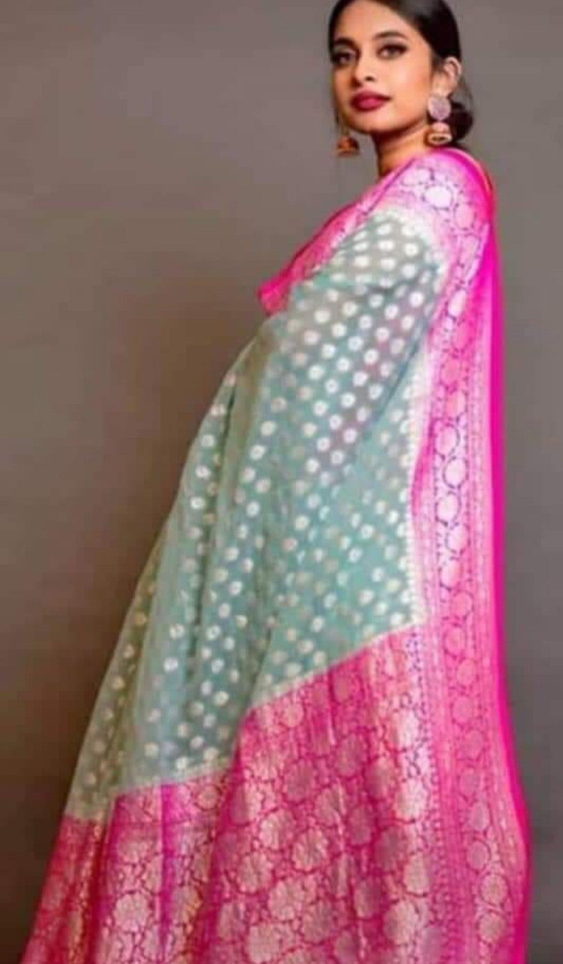 Pure Georgette Banarasi Saree - Silver Zari - The Crafts Clothing