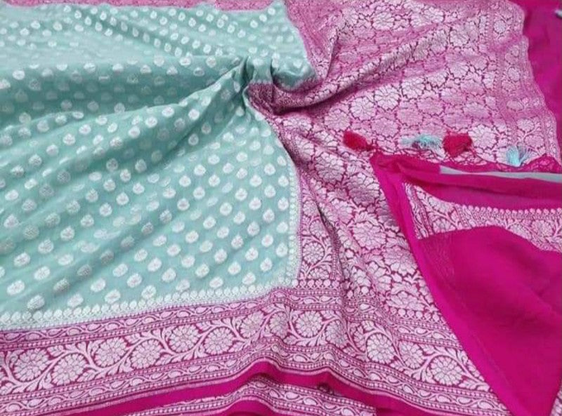 Pure Georgette Banarasi Saree - Silver Zari - The Crafts Clothing