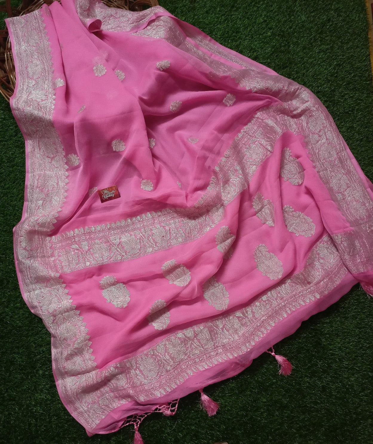 Pure Georgette Banarasi Saree - Silver Zari - The Crafts Clothing