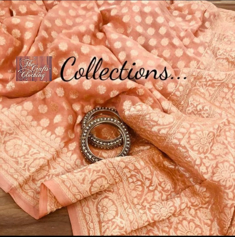 Pure Georgette Banarasi Saree - Silver Zari - The Crafts Clothing