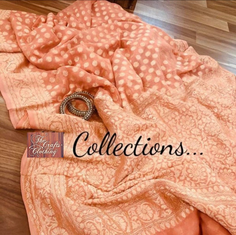 Pure Georgette Banarasi Saree - Silver Zari - The Crafts Clothing