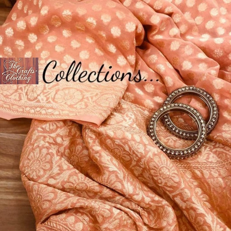 Pure Georgette Banarasi Saree - Silver Zari - The Crafts Clothing
