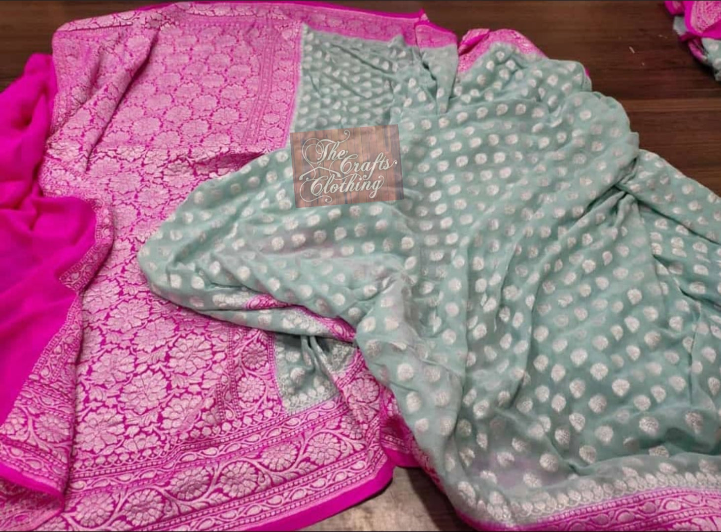 Pure Georgette Banarasi Saree - Silver Zari - The Crafts Clothing