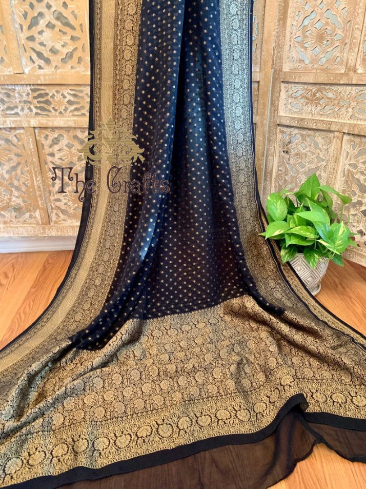Khaddi Georgette Banarasi Saree - Antique Zari - The Crafts Clothing