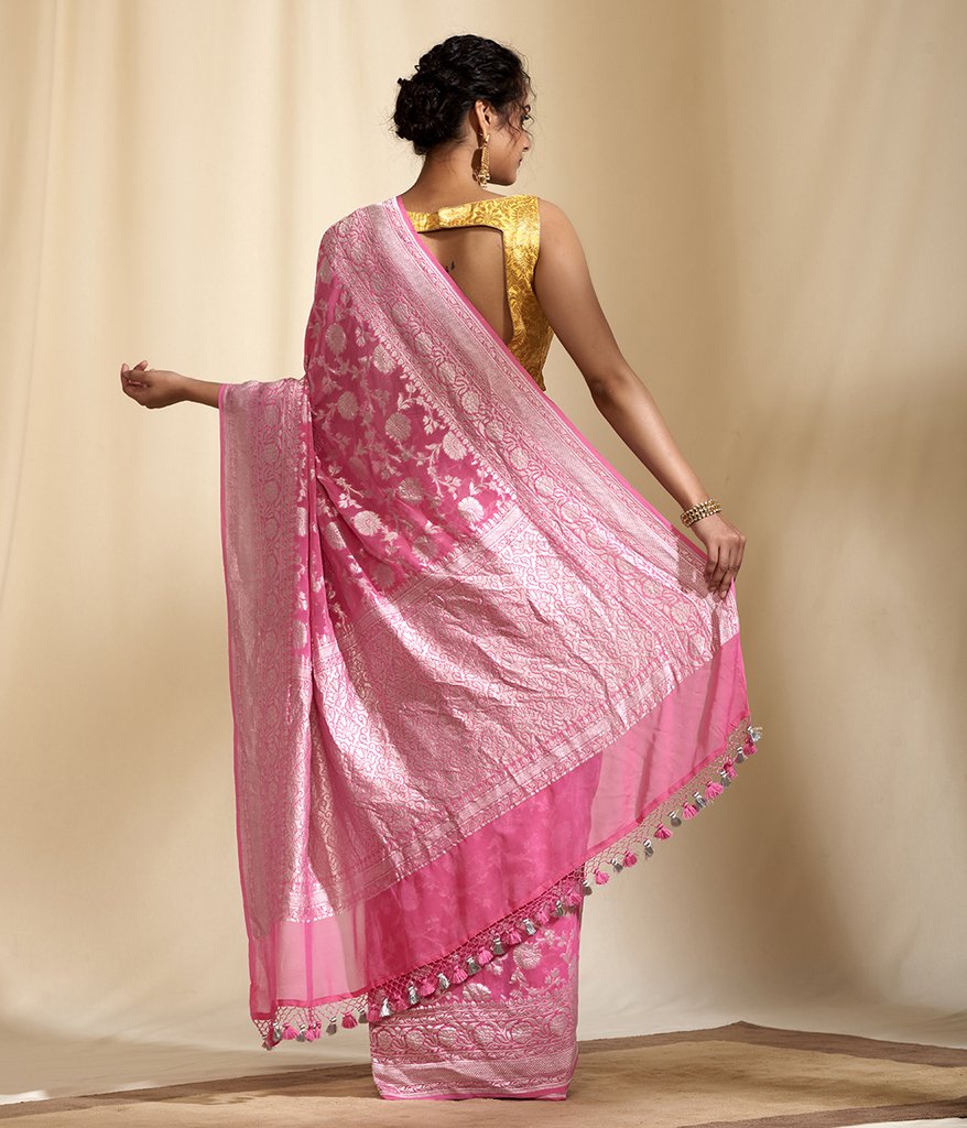Pure Georgette Banarasi Saree - Silver Zari