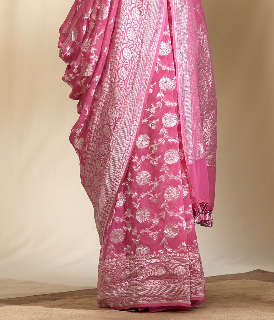Pure Georgette Banarasi Saree - Silver Zari