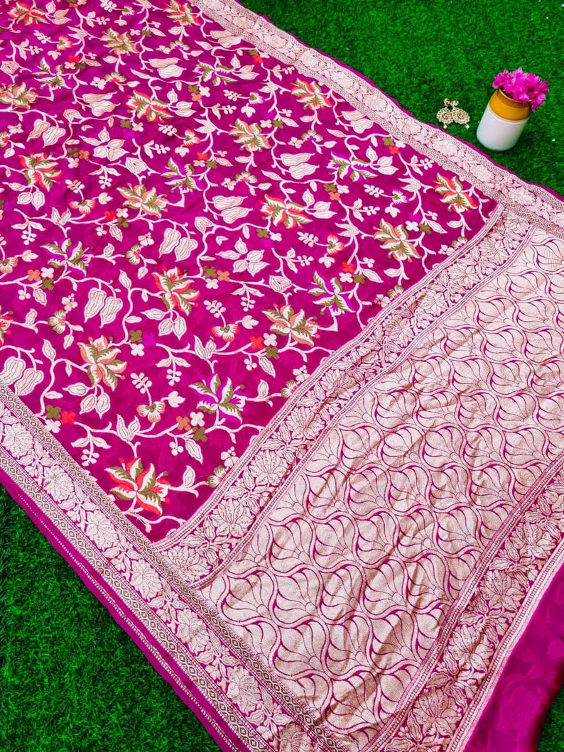 Pure Khaddi Chiffon Banarasi Saree - The Crafts Clothing