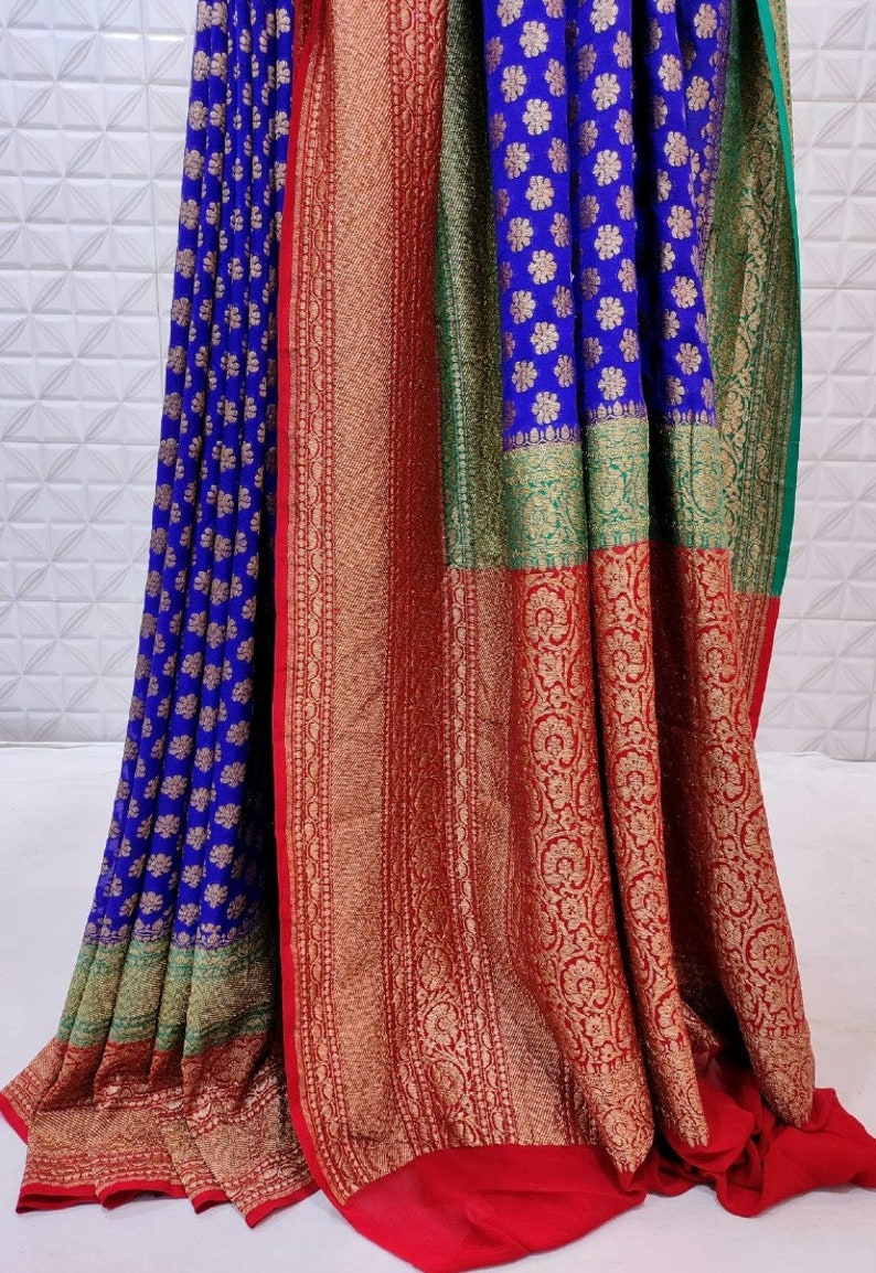 Khaddi Georgette Banarasi Saree - Antique Zari - The Crafts Clothing