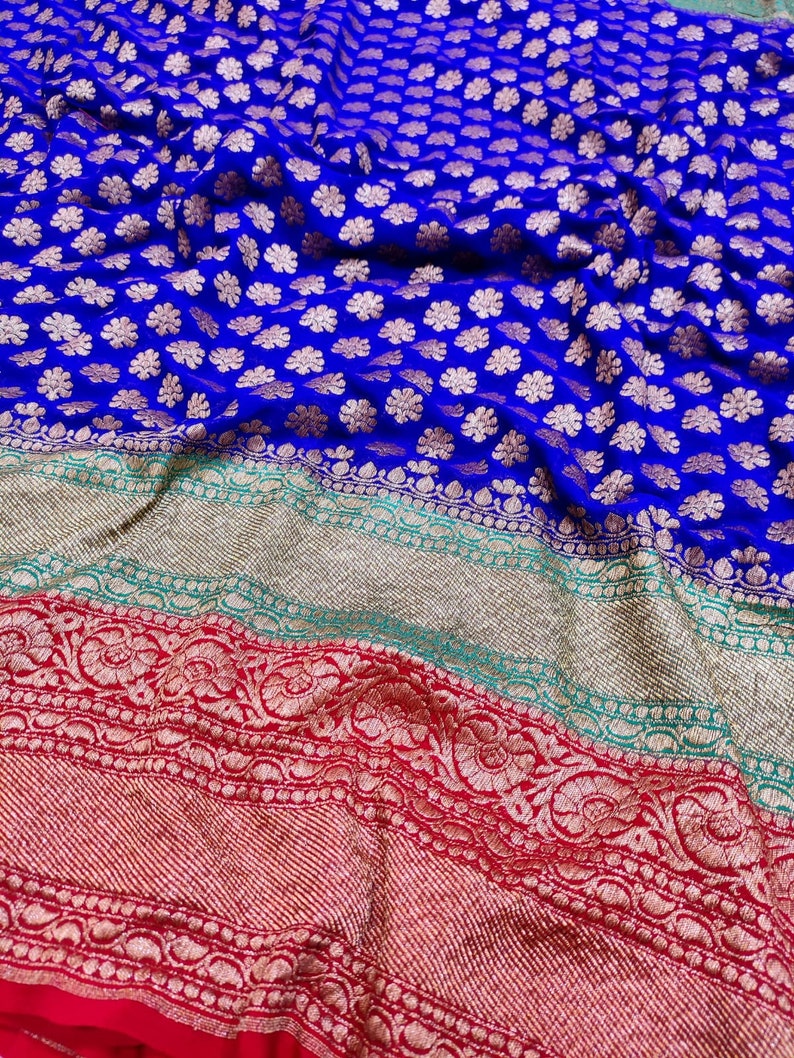 Khaddi Georgette Banarasi Saree - Antique Zari - The Crafts Clothing