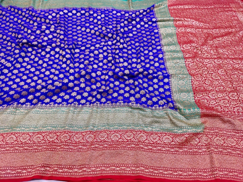 Khaddi Georgette Banarasi Saree - Antique Zari - The Crafts Clothing
