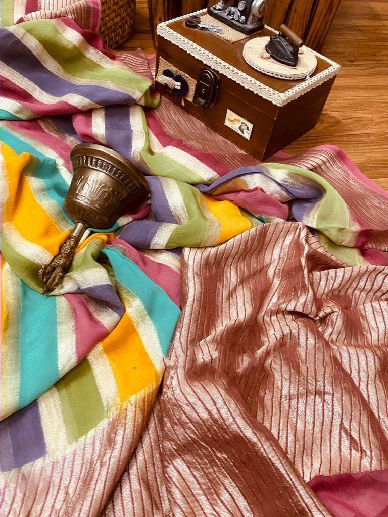 Khaddi Georgette Handloom Banarasi Saree - The Crafts Clothing