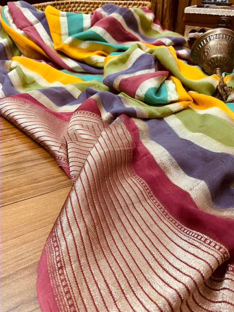 Khaddi Georgette Handloom Banarasi Saree - The Crafts Clothing