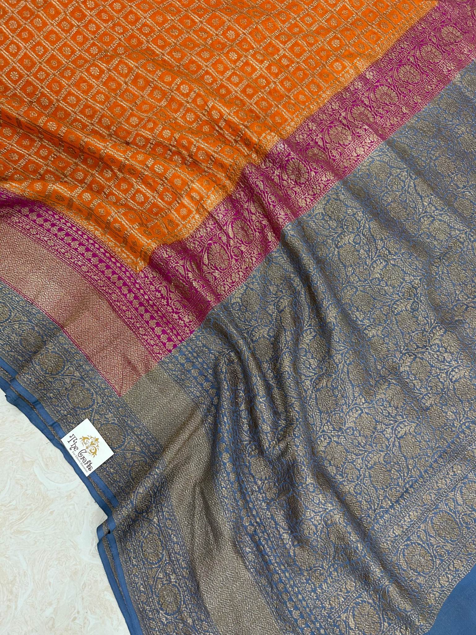 Khaddi Georgette Banarasi Saree - Antique Zari