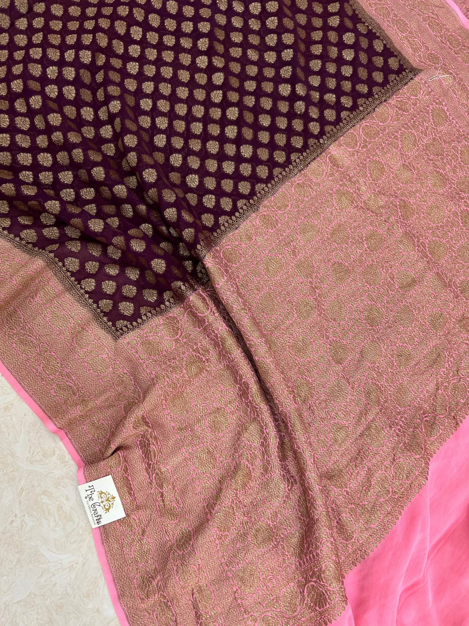 Khaddi Georgette Banarasi Saree - Antique Zari