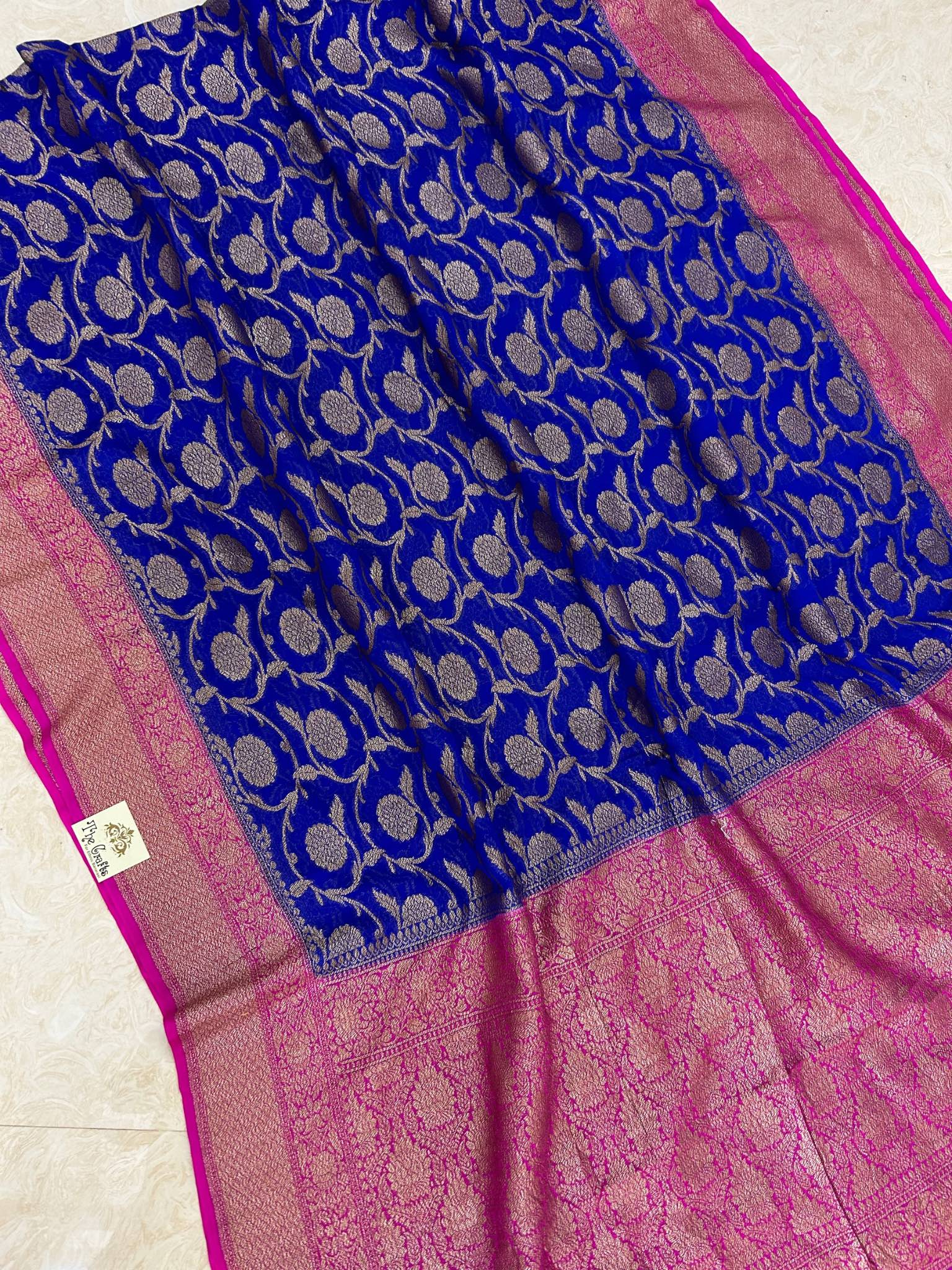 Khaddi Georgette Banarasi Saree - Antique Zari