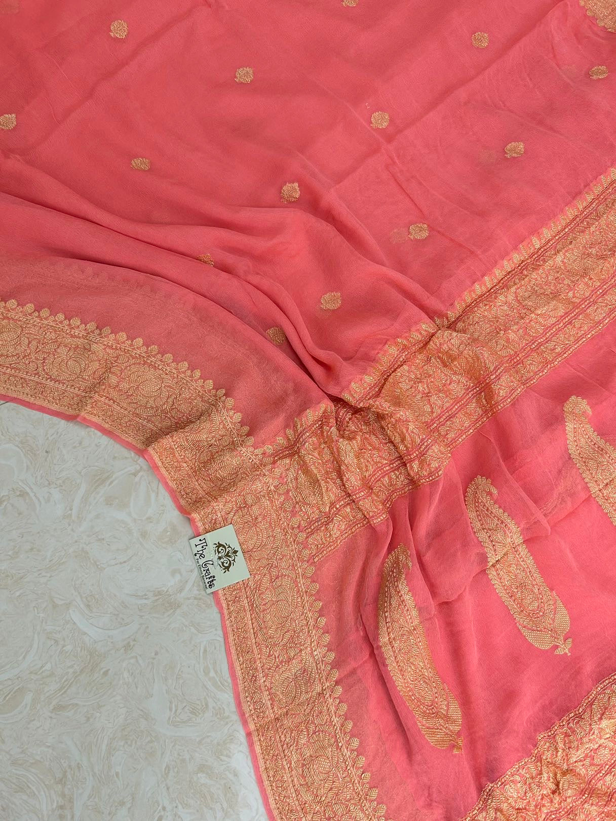 Pure Georgette Handloom Banarasi Saree - Gold Zari