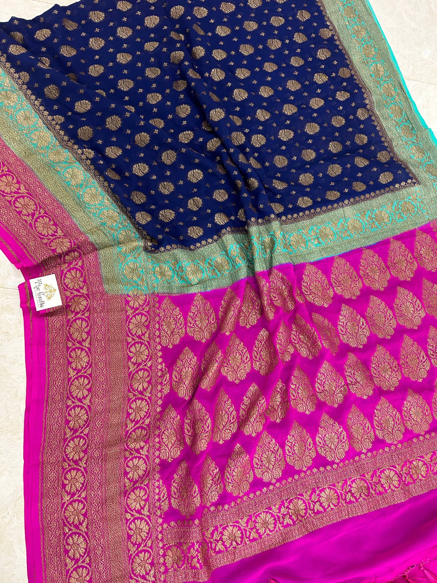 Khaddi Georgette Banarasi Saree - Antique Zari
