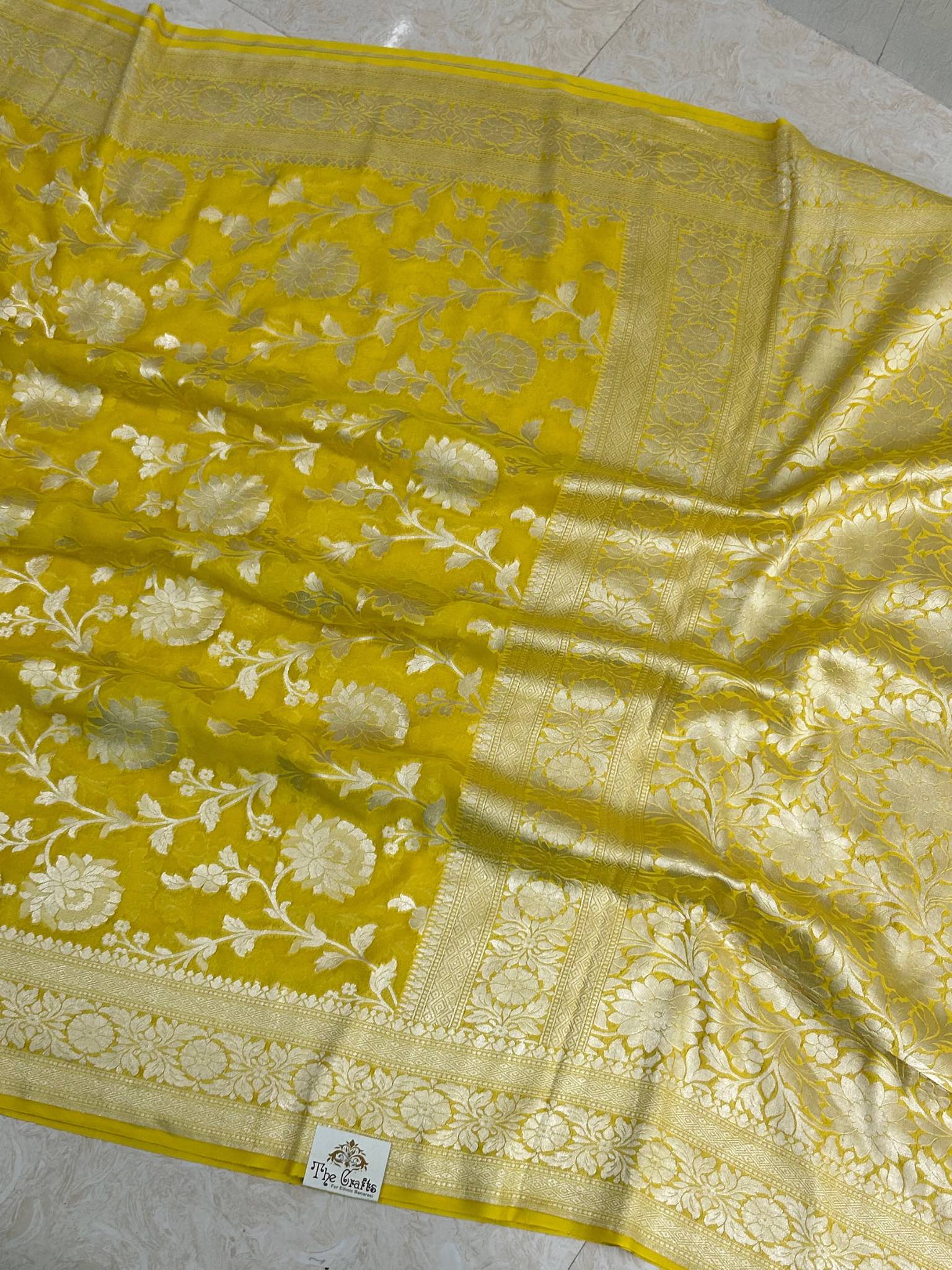 Khaddi Georgette Handloom Banarasi Saree - Water Zari