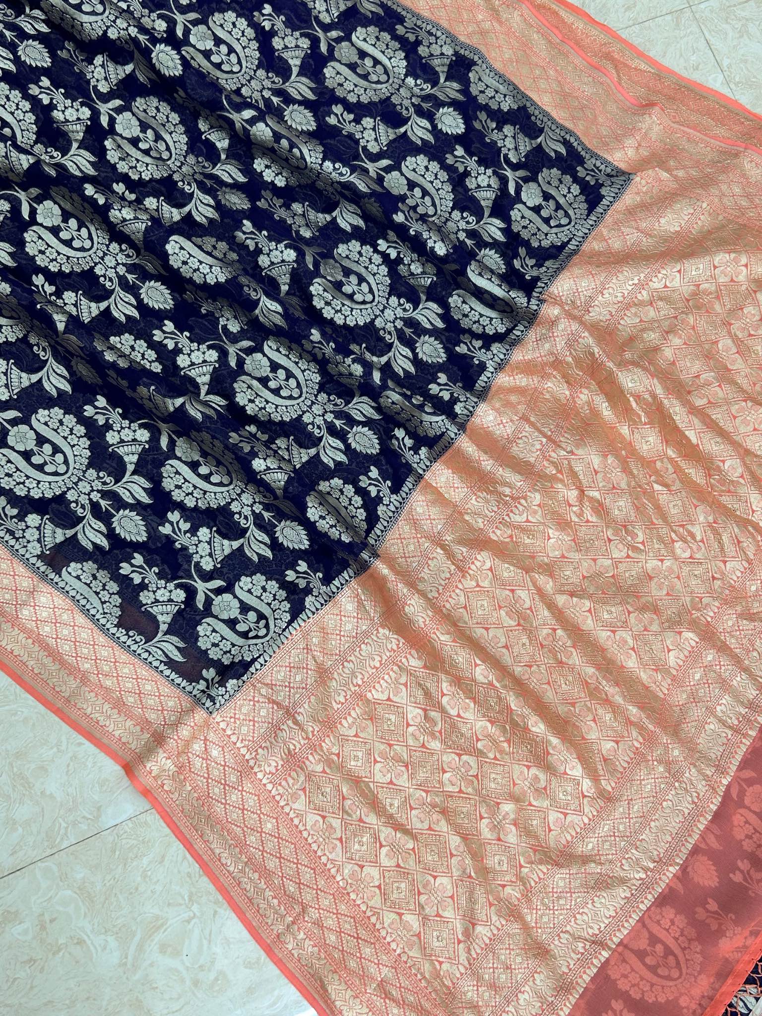 Khaddi Georgette Banarasi Saree - Water Zari
