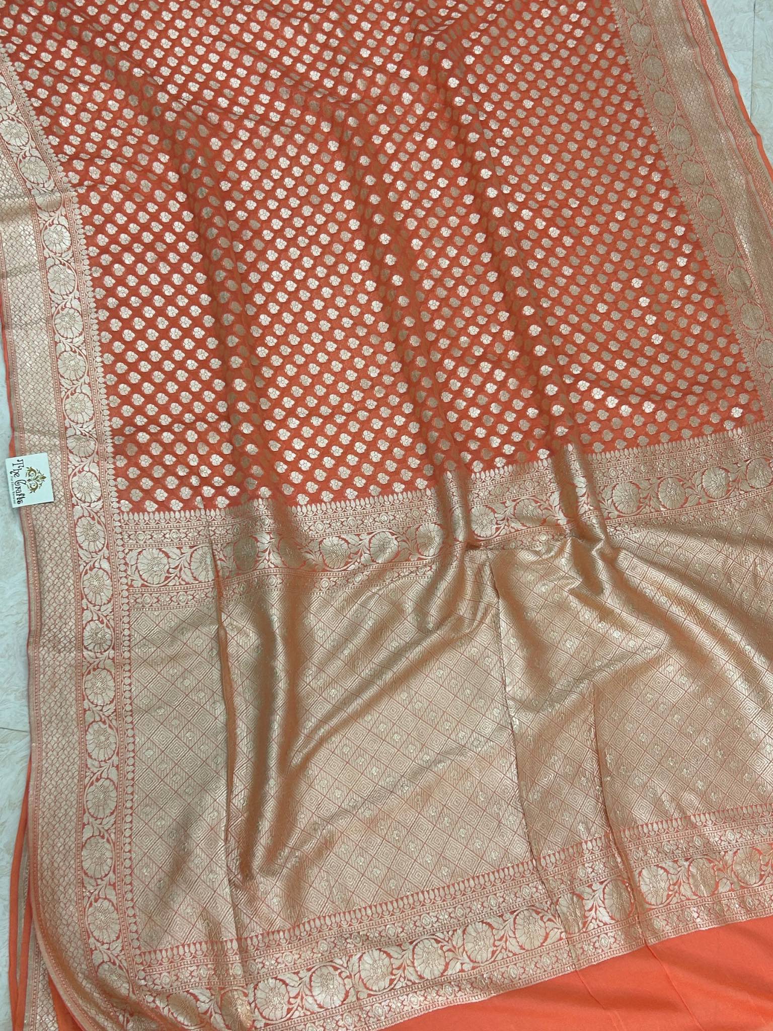 Khaddi Georgette Handloom Banarasi Saree - Water Zari