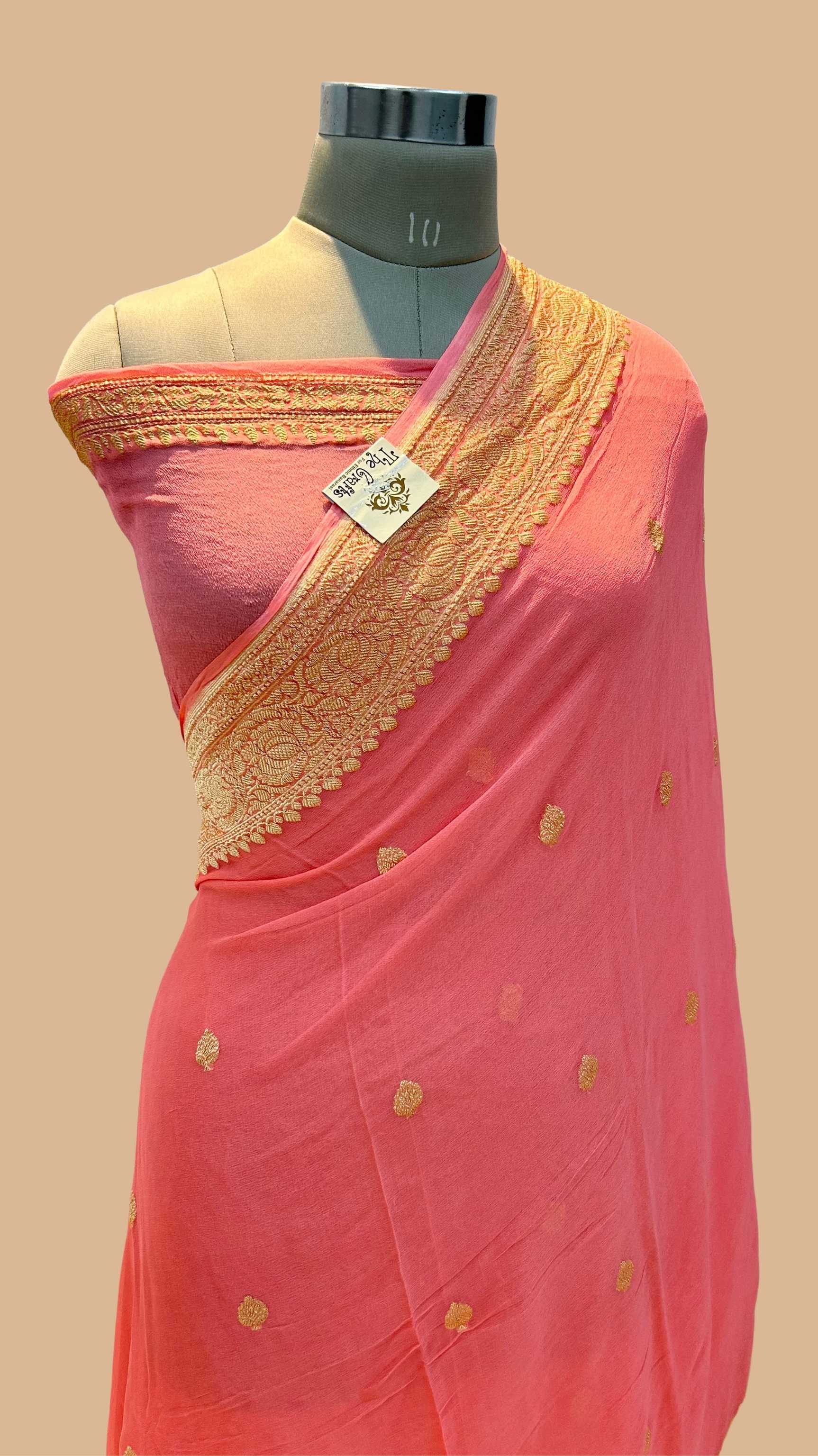 Pure Georgette Handloom Banarasi Saree - Gold Zari