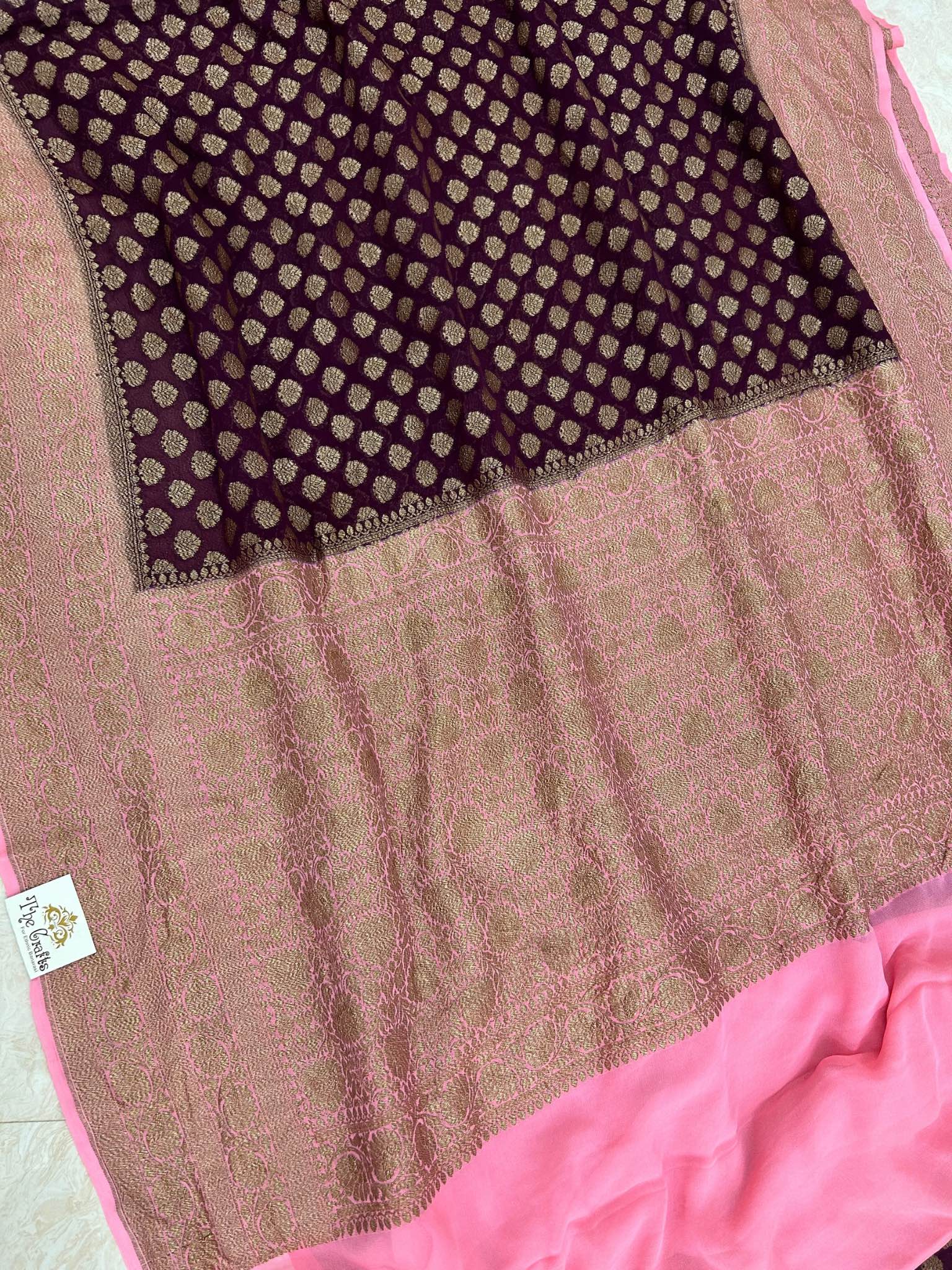 Khaddi Georgette Banarasi Saree - Antique Zari