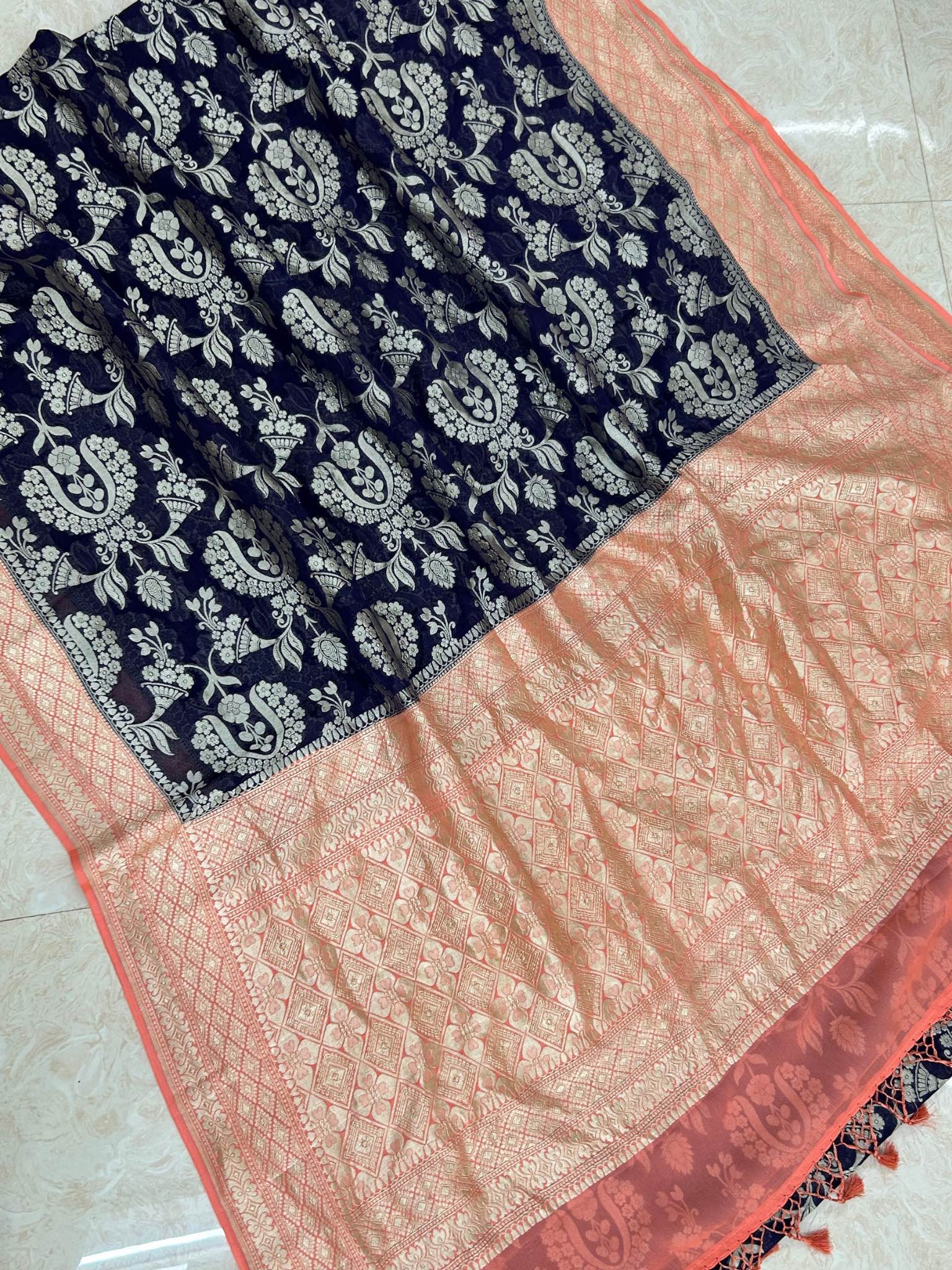 Khaddi Georgette Banarasi Saree - Water Zari