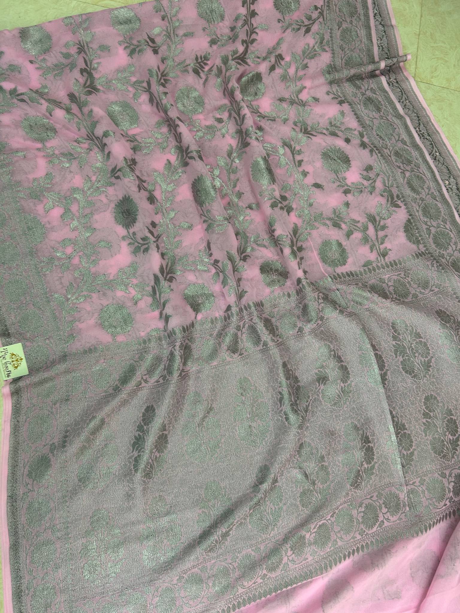 Khaddi Georgette Banarasi Saree - Antique Zari