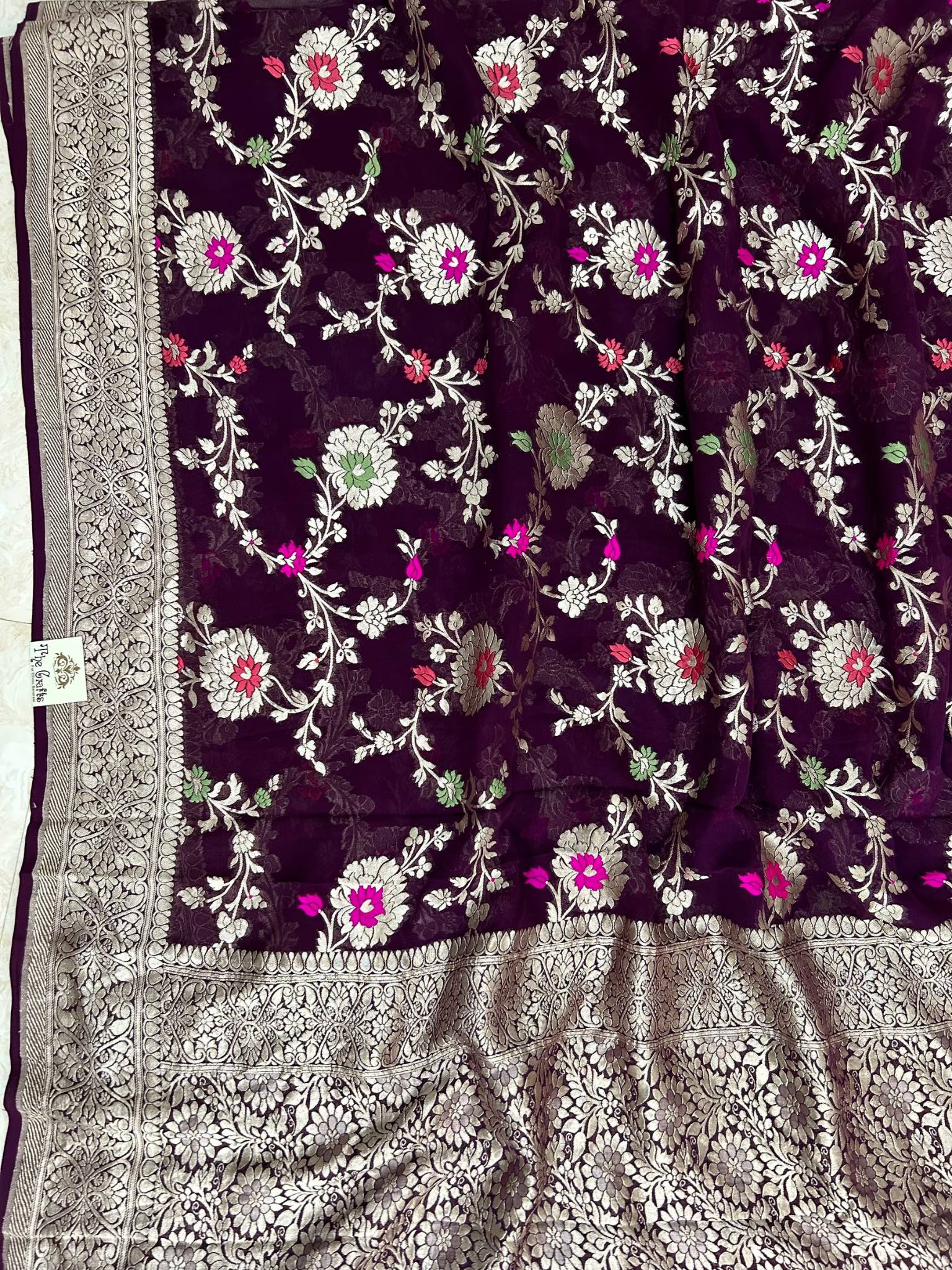 Khaddi Georgette Handloom Banarasi Saree - Jaal with Meenakari